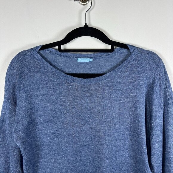 J. McLaughlin 100%‎ Linen Blue Knit Long Sleeve Boat Neck Sweater Top Size Small - Picture 3 of 10
